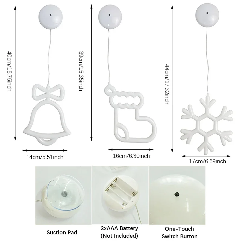 Weihnachtsfensterbeleuchtung, batteriebetrieben, Schneeflocken-, Glöckchen- und Strumpfform mit Saugnapf für Weihnachts- und Festtagsdekoration_voghion.com