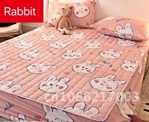 

Quilted Waterproof Luxury Mattress Cover Embroidered Fabric Lovely Cartoon Mattress Protector Soft Pad Home Bedroom Bed Decor