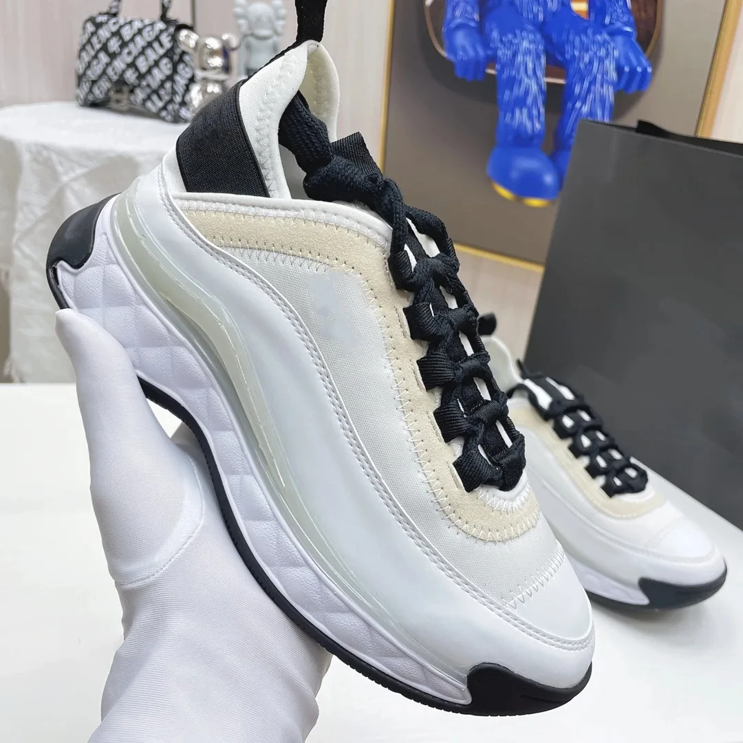 Cow Suede Leisure Round Toe Mixed Color Casual Thick Bottom Comfortable Breathable Anti-slip Lace-up Women Air Cushion Shoes