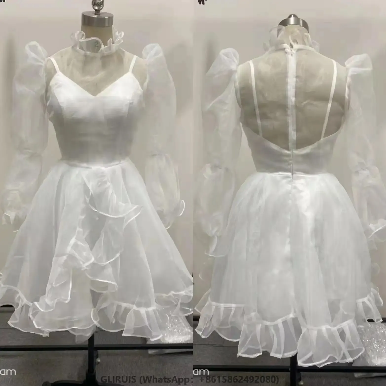 

Short Organza Wedding Dresses فساتين السهرة A-Line High Neck Tea Length 50s Bridal Gowns Robe de soirée for Women