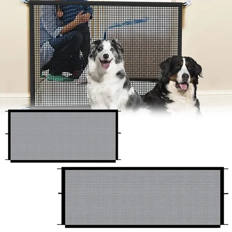 Pet Dog Fence Equipped with 4 Hooks Pet Isolation Net New Folding Breathable Mesh Fence No Drilling Protection Barrier Dog Safet