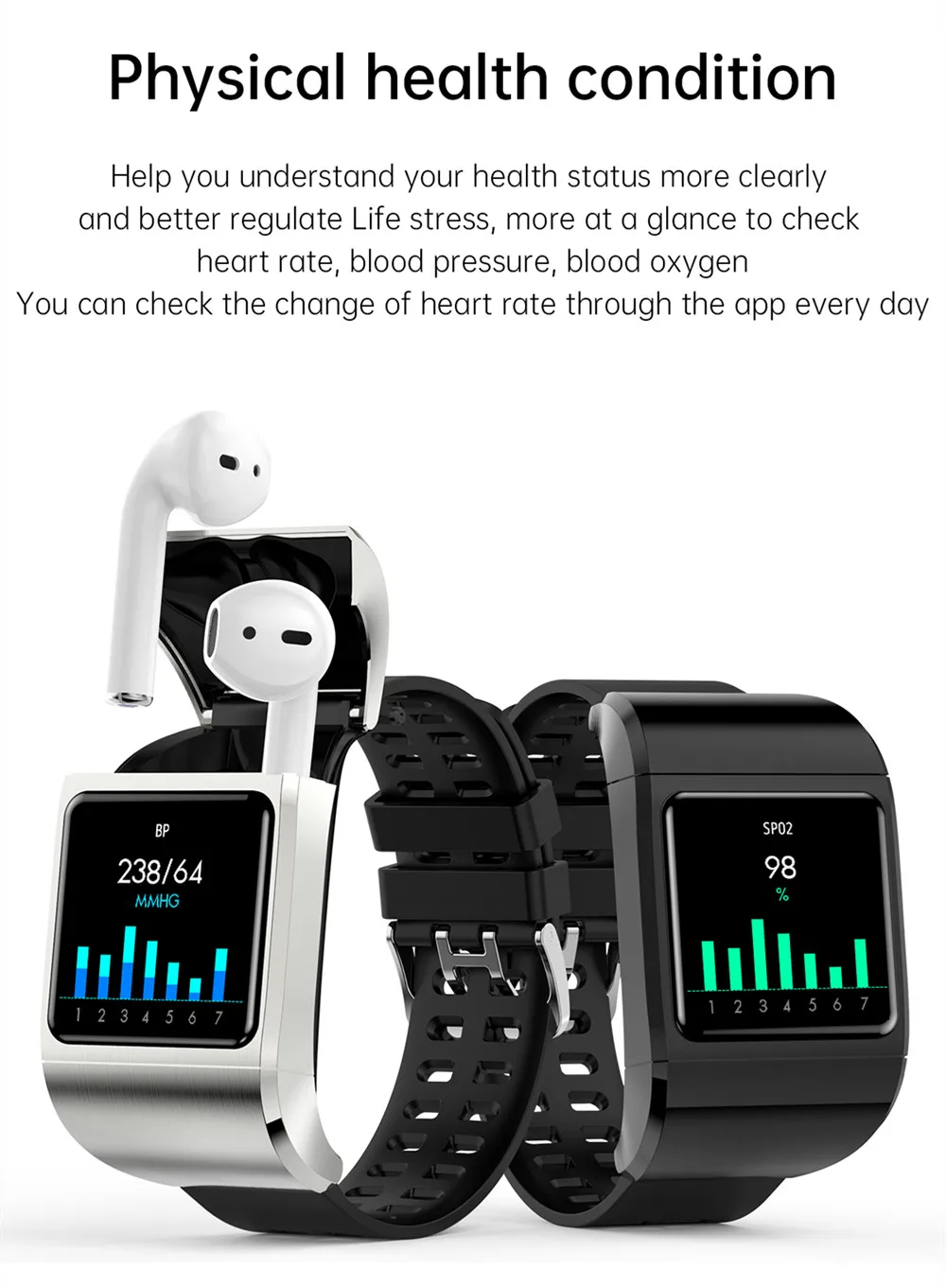 G36 New Smart Watch TWS Bluetooth Headset 2 In 1 Full Touch Screen 1.3 Inch Waterproof Sports Fitness Men Wristband Heart Rate