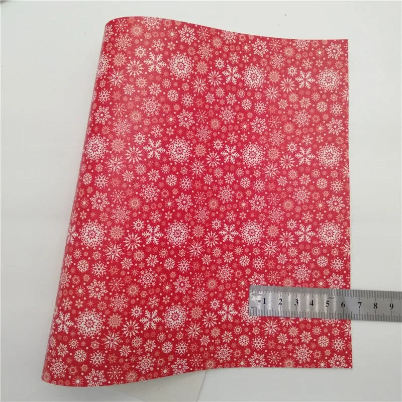 Red Glitter leather, Santa Claus Printed Glitter Fabric, Elks Snowflakes Printed Synthetic Vinyl Leather For DIY 21x29CM Q269