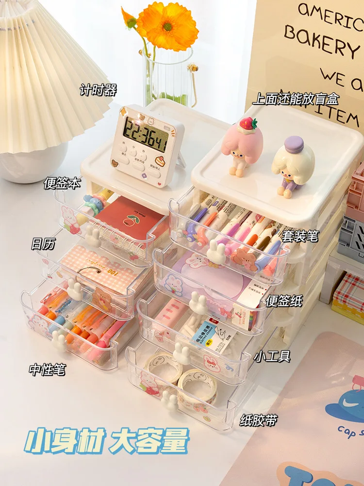 Desktop Storage Stationery  Box Student Ins Drawer Office Tape Pen Cabinet Cosmetic Hair Accessories Sundries Organizer 2