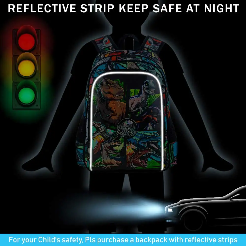 3PCS Backpack for Boys, 16 Inch Dinosaur Water Resistant Preschool Bookbags, Cool Elementary Kindergarten School Backpacks and L 3
