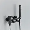 Matte Black Bathtub Faucet Wall Mounted Bathroom Shower Mixer Tap With Swivel Tub Spout  Long Spout Tub Crane Single Handle 4