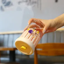  EYE Glass Cup With Lid and Straw Transparent Bubble Tea Cup Juice Glass Beer Can Milk Mocha Cups Breakfast Mug Drinkware Girls 