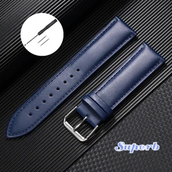 Premium Calfskin Leather Watchband - Soft Material Replacement Wrist Strap - 22mm (Blue)