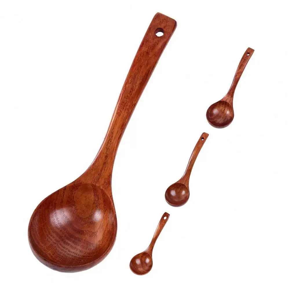 Heat-Resistant Wood Spoon Soup Serving Ladle Anti-scald Handle Cooking Utensils Soup Spoon Kitchen Tool