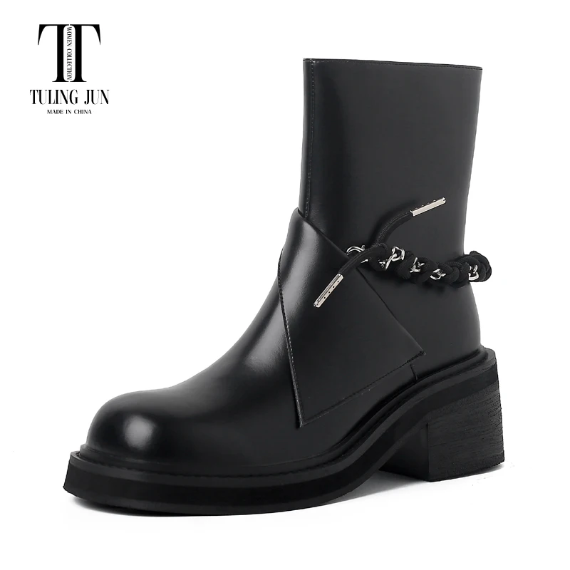 

TULING JUN 2023 Winter Concise Famale Round Head Solid Color Zip Ankle Boots High Heels Shoes For Womens Retro T-MK7136