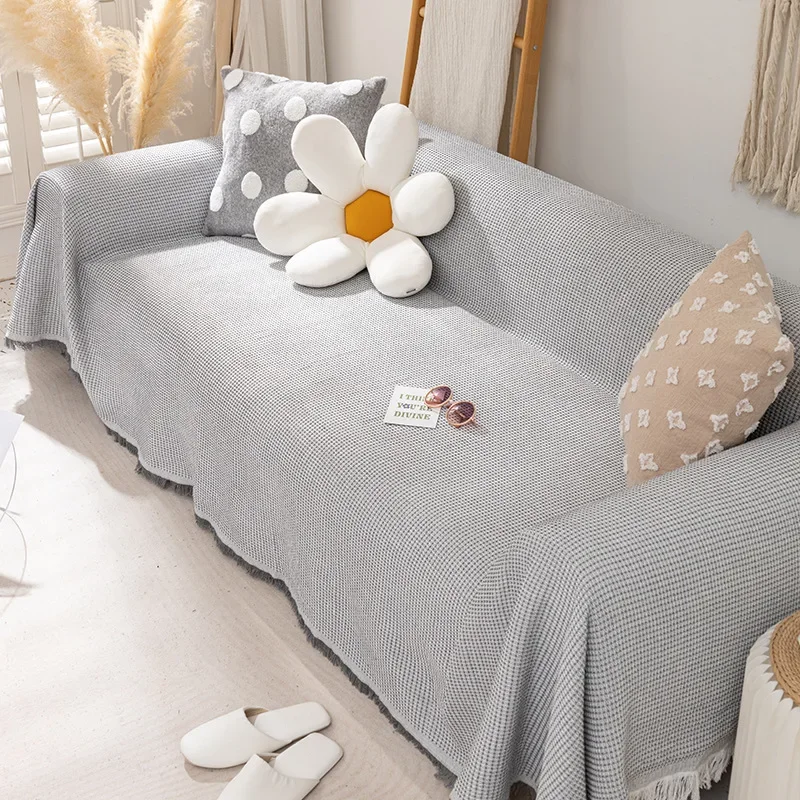 Woven Cotton Sofa Cover Blanket Solid Color Non-slip Sofa Towel for Living Room Furniture Decor Tapestry Couch Cover 6