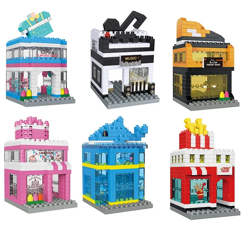 

House Building Blocks Mini City Street View Clothing Store Aquarium 3D Model Architecture Bricks Children Assembly Toy Xmas Gift