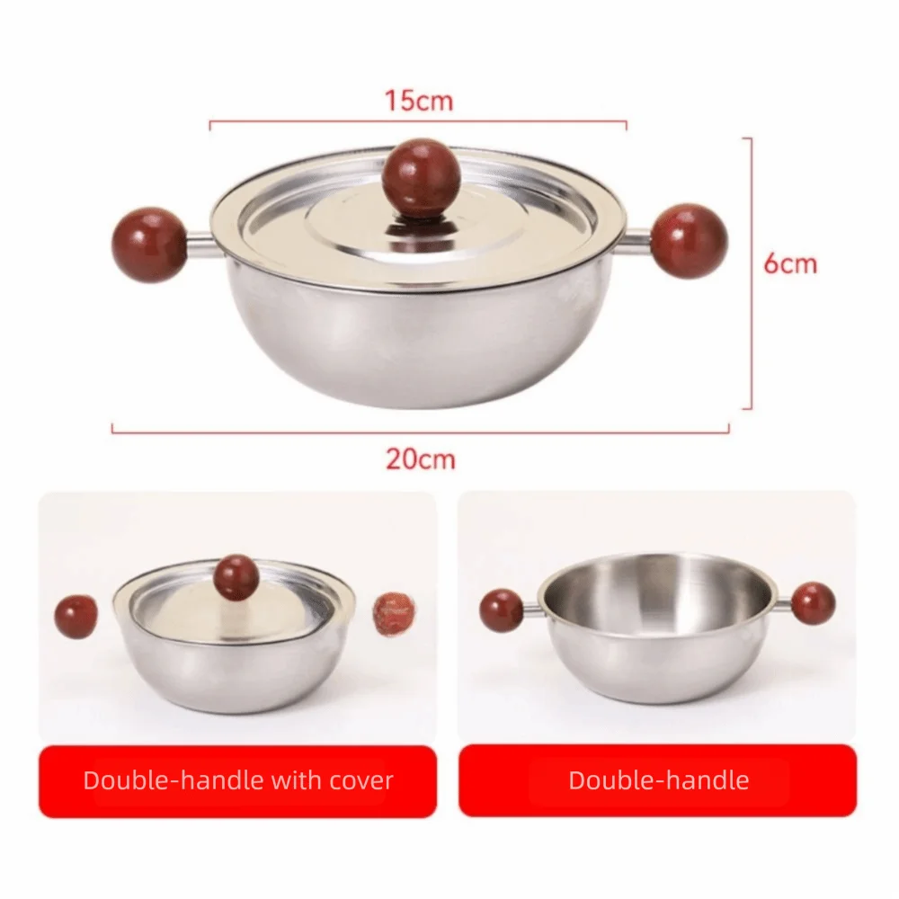 High Quality Stainless Steel Complementary Food Pot Silver Bowl Small Cookware Wood Ball Handle Round Milk Pan Universal