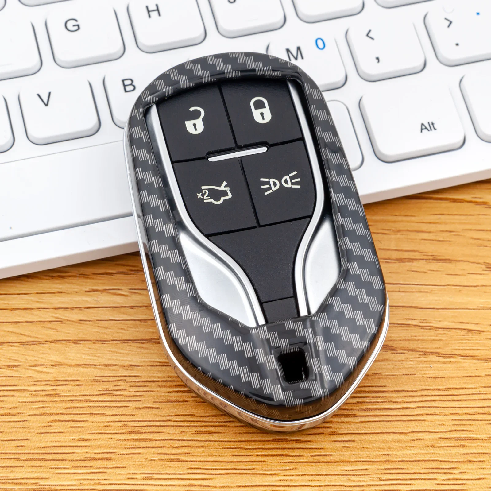 ABS Plastic Carbon Fiber Car Key Case Cover Holder Accessories For 20142022 Maserati Ghibli