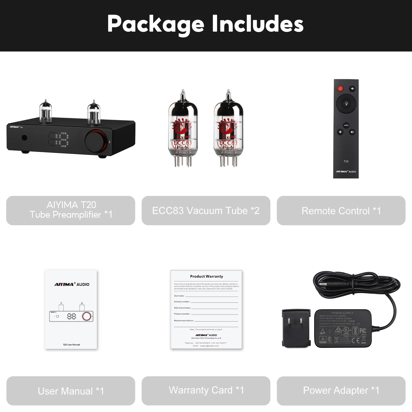 AIYIMA T20 真空管プリアンプ ECC83 フルバランスプリアンプ RCA