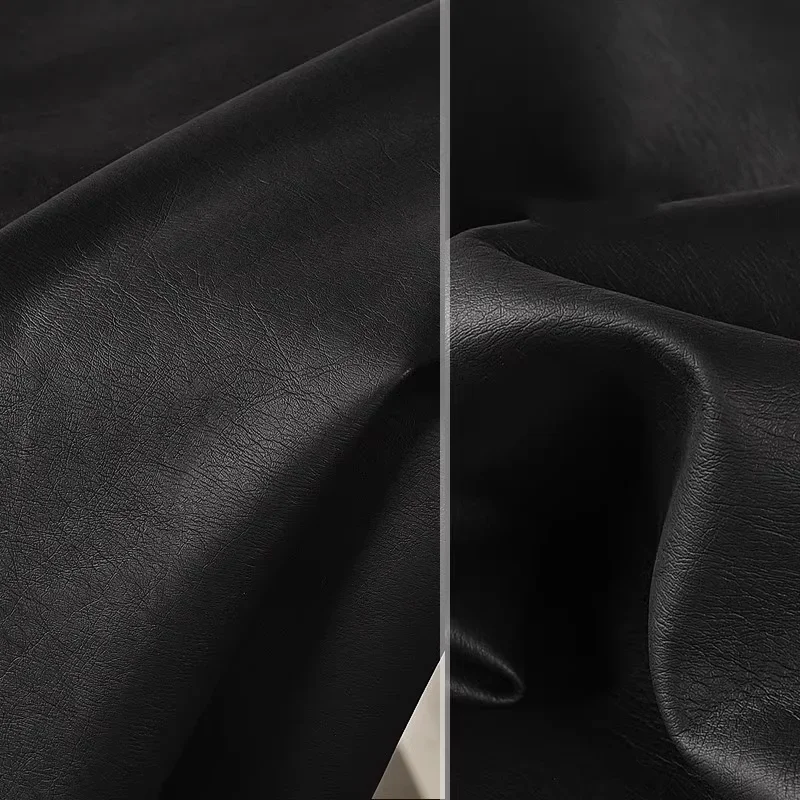Faux Leather Fabric Retro PU Leather Matte Dark Black Designer Fabric Cloth Diy Sewing Material
