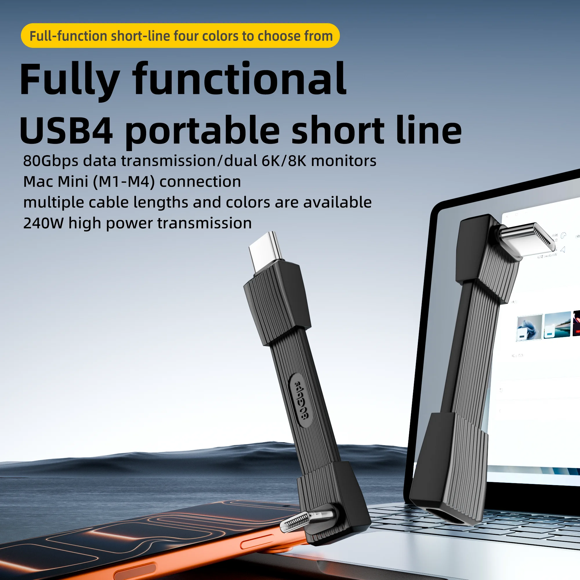 Ultra High-Speed USB 4.0 Type-C Cable with 240W Fast Charge and 8K Video Support