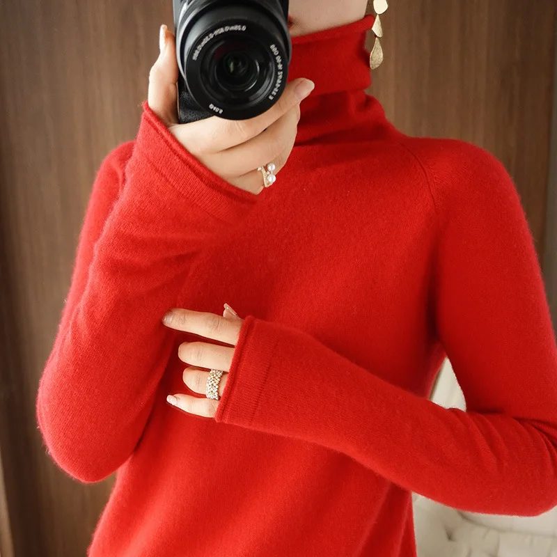 thumbnail image 1 of Suéteres de mujer de otoño e invierno, cuello alto, manga larga, corte ajustado, liso, básicos, de punto, camisas cálidas, jerseys de alta elasticidad, 1 of 5