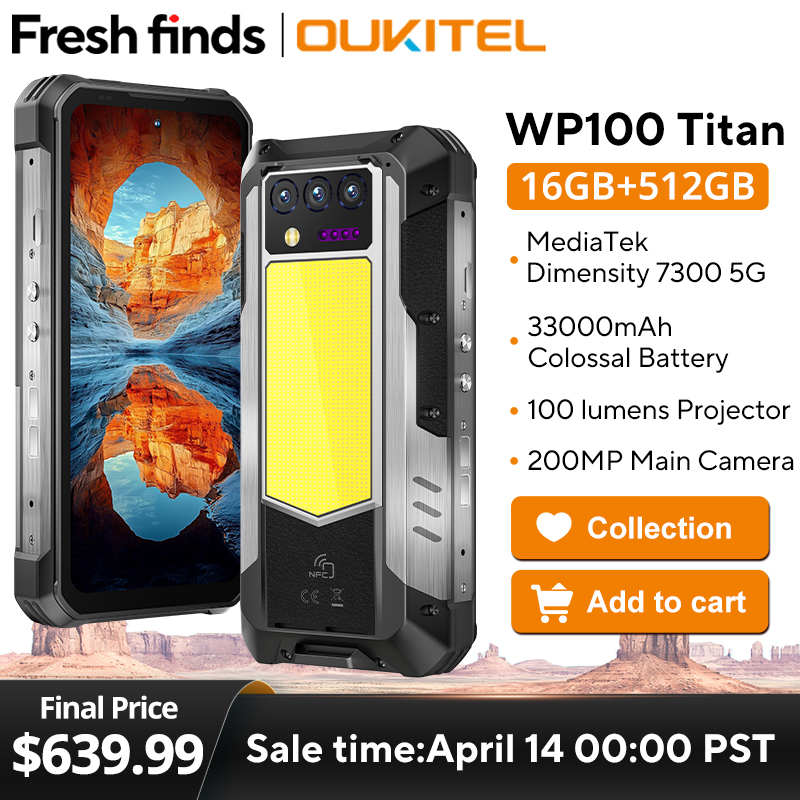 【World premier】Oukitel WP100 Titan Rugged Phone 33000mAh 66W Charger 200MP Camera Built-in Projector Camping Light CellPhone
