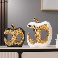 Gold-plated Apple Hollow Out Crafts Ceramic Sculpture Desk Decoration Ornaments Creative Apple Statue Room Aesthetic Decor 2