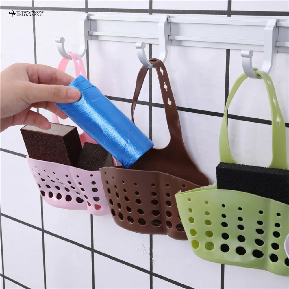 Description Picture 6 of itemKitchen Sink Drain Basket Faucet Hanging Bag Soap Sponge Holder Adjustable Silicone Drain Basket Kitchen Storage Accessories