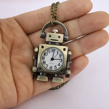 Vintage robot shape Arabic numerals round dial quartz pocket watch pendant decorated with cute keychain bag charm for a party 1