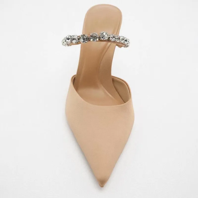 TRAF Women Rhinestone Pointed High Heels Sandals Woman Party High-heeled Sandals Spring Summer 2024 Wedding Bride Heeled Sandals 2