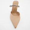 TRAF Women Rhinestone Pointed High Heels Sandals Woman Party High-heeled Sandals Spring Summer 2024 Wedding Bride Heeled Sandals 2