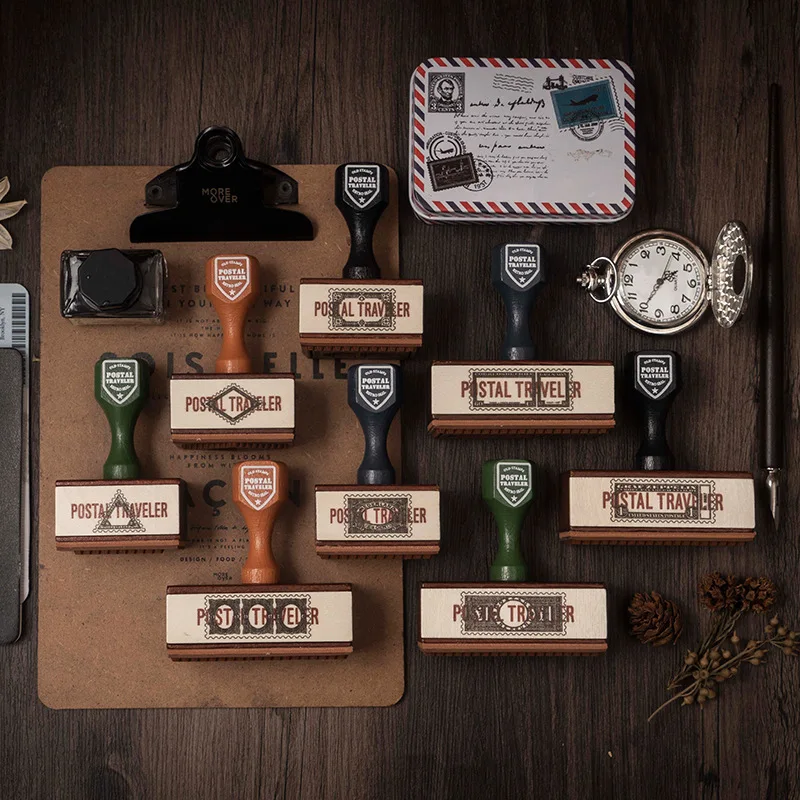 Vintage Wood Stamp DIY Craft Wooden Rubber Stamps Traveler Old Handle