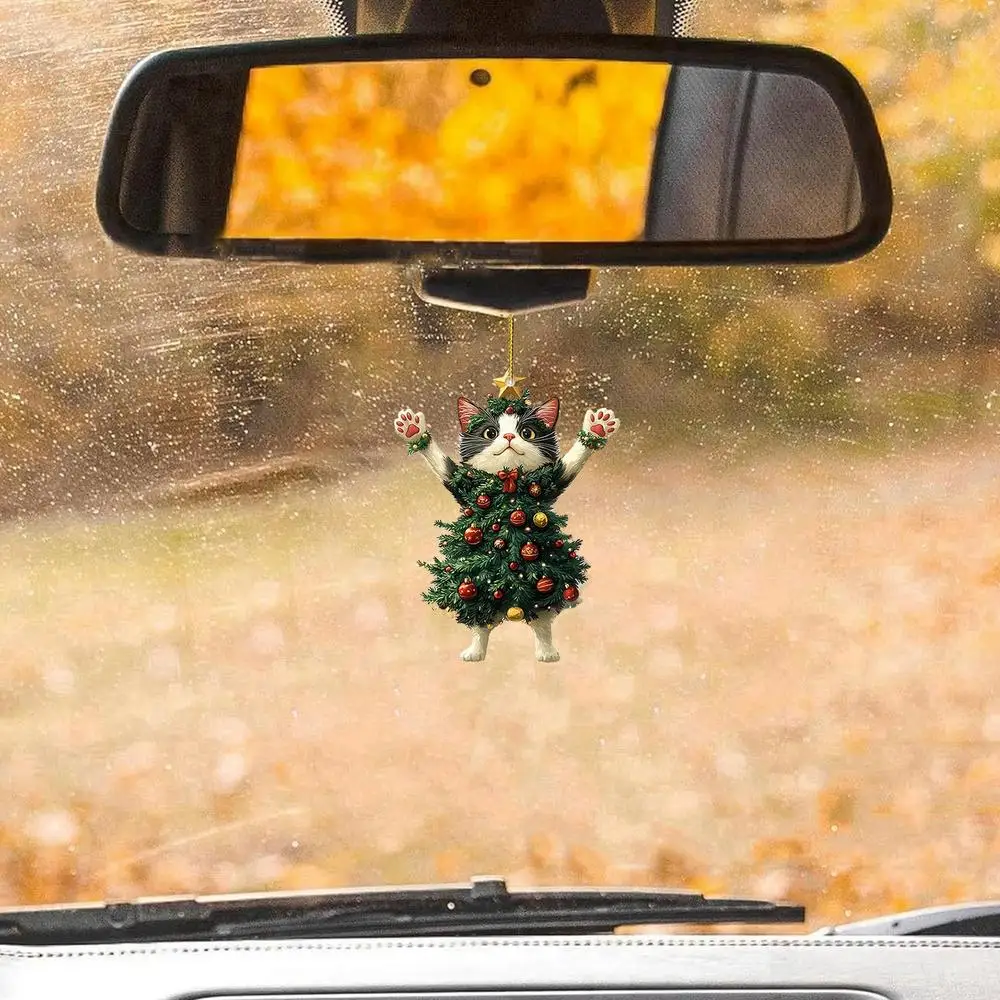 Cute Cat Christmas Tree Pendant - Hanging Ornament for Car and Backpack