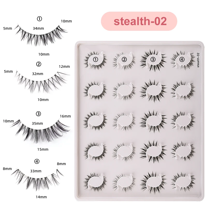 4 Styles Mix 20Pairs Manga Lashes Cosplay Faux Mink Lashes Korean Natural short Full Strip Lashes Invisible Clear Band Fake Lash