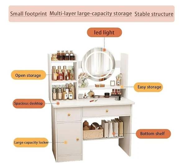 Items makeup dressing table box container drawer nordic organizer woman coiffeuse dressers Makeup Table with Drawers Vanity Desk with Mirror and led Lights 3 Lighting Mode Multifunction