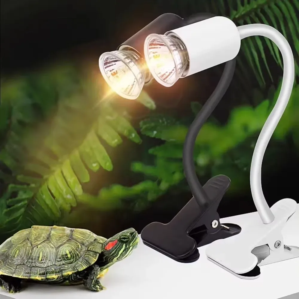 25W/50W/75W Turtle Basking Lamp Curved Long Holder Clip-on Lamp Holder Reptile Heat Lamp Rotating Pet Heat Bulb