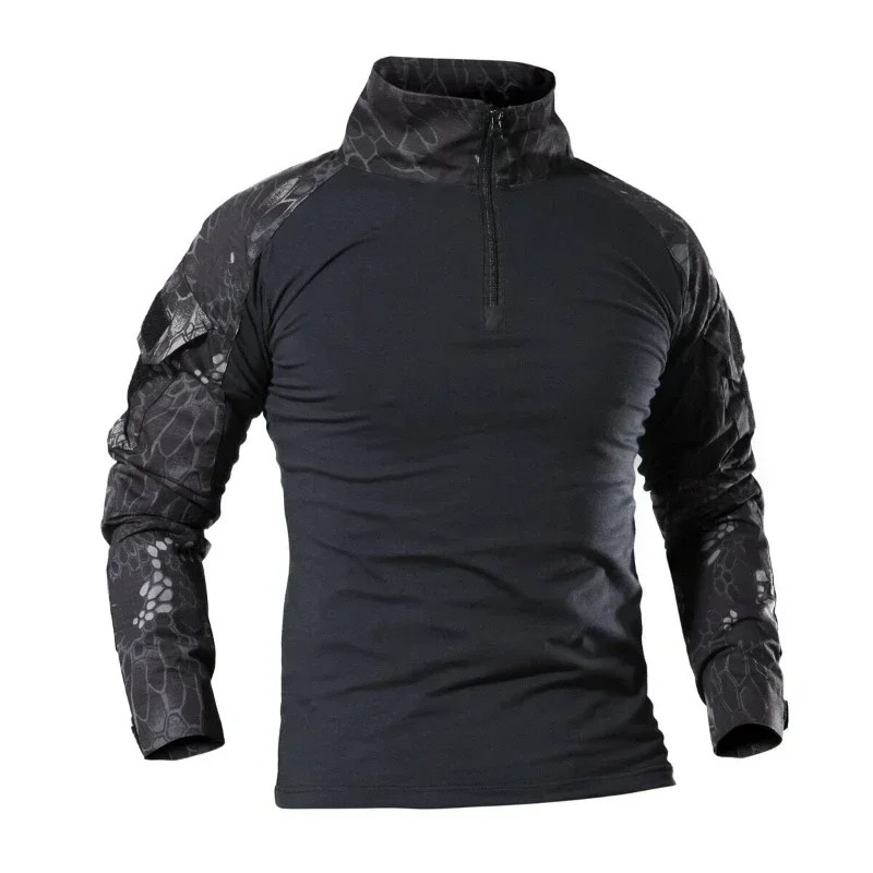 Men Tactical T Shirt Camouflage Long Sleeve Zipper Assault Frog Climbing Outdoor Shirt Hiking Uniform Club Prom Cool