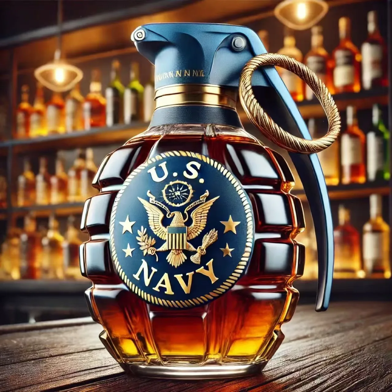 Grenade-Shaped Liquor Bottle - Military Style Glass Decanter with Metal Pin Stopper, Whiskey/Rum Storage