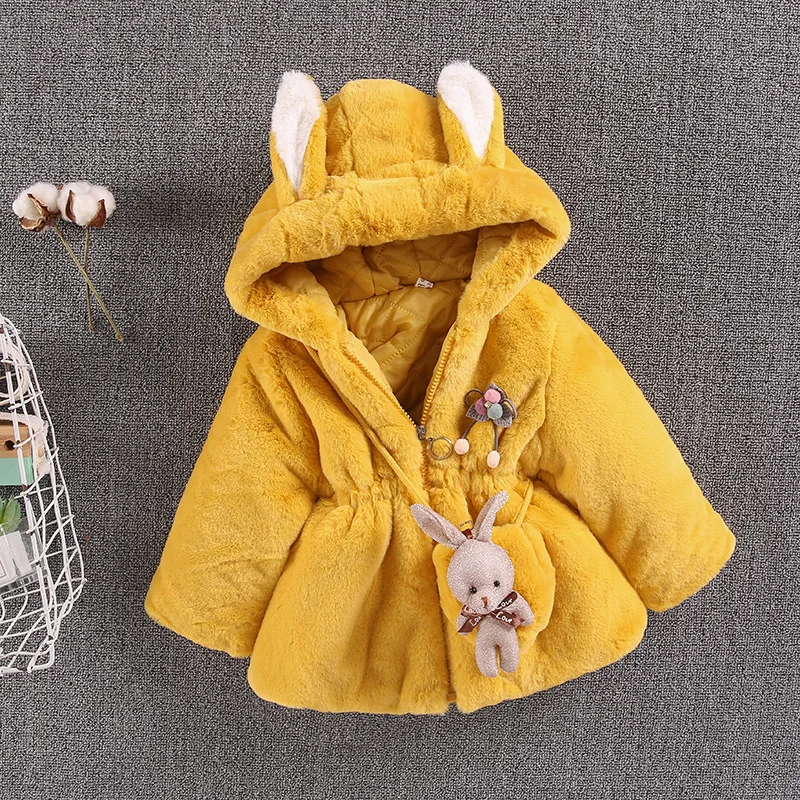 Plush thickened children's clothing jacket cute baby child clothes jacket autumn and winter cotton thickened hooded warm girl