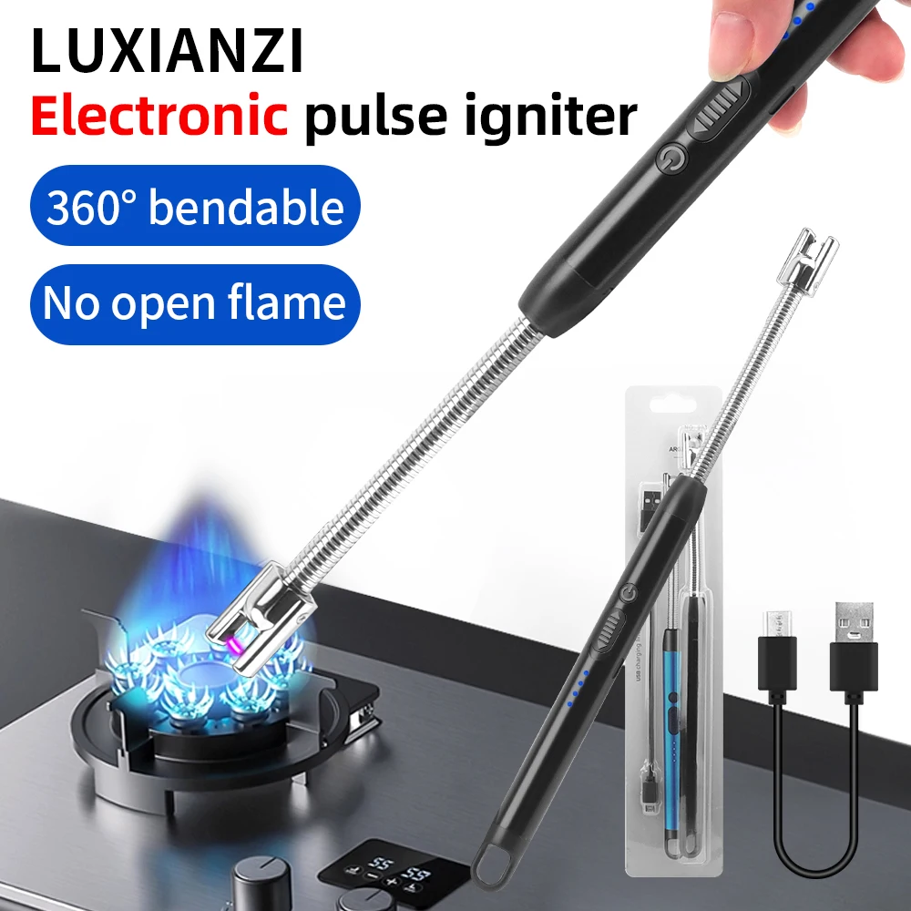 LUXIANZI 360Â° Outdoor Kitchen Lighter USB Rechargeable For Kitchen Candle Gas Stove Plasma Pulse Portable Electric Arc Lighter