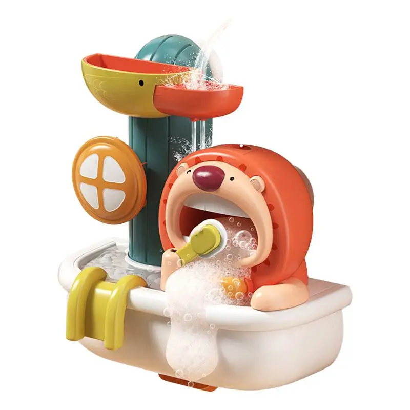 

Cute Baby Bathtub Toy Lion Bath Bubble Shower Toy Wall Mount Waterfall Bathtub Toy With 4 Sucker Enjoy Bathing Fun Educational