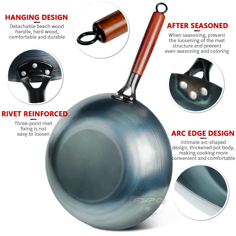 Iron Wok Chinese Seasoned Wok 32/34cm Iron Woks Chef Stir Fry Special Wok Pan Kitchen Cookware For Electric Induction and Gas Stoves