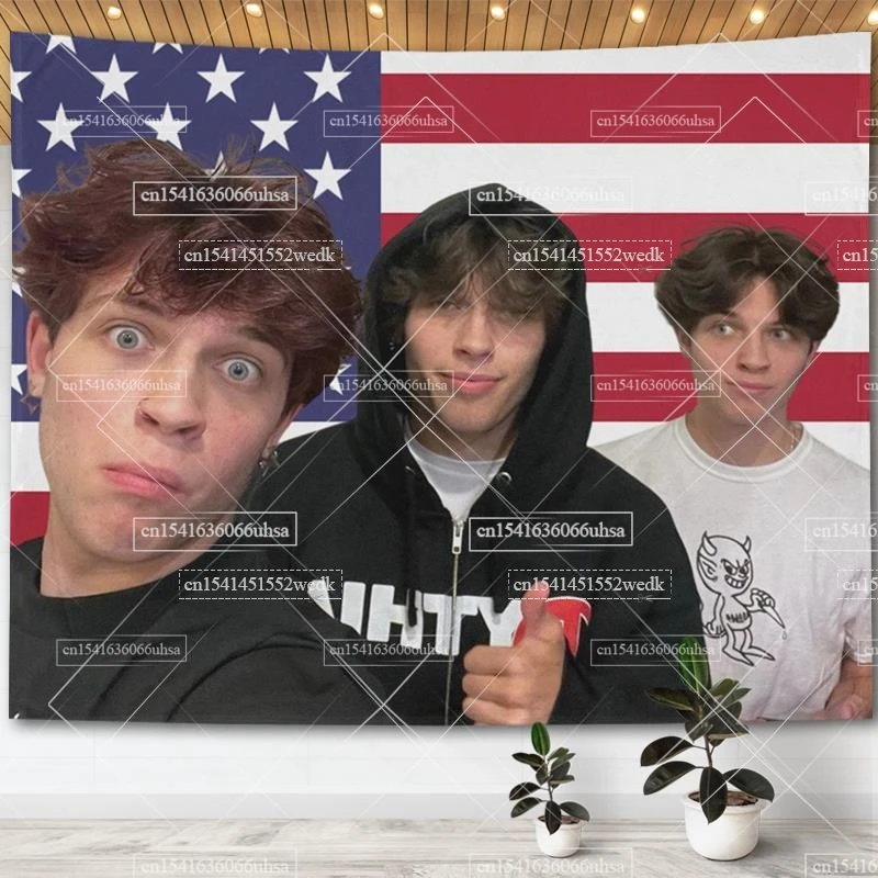 Sturniolo Triplets American Flag Wall Hanging Tapestry Funny Merch Meme Tapestries Room Decor Aesthetic Dorm Party Backdrops party decorations,tapestry decorations