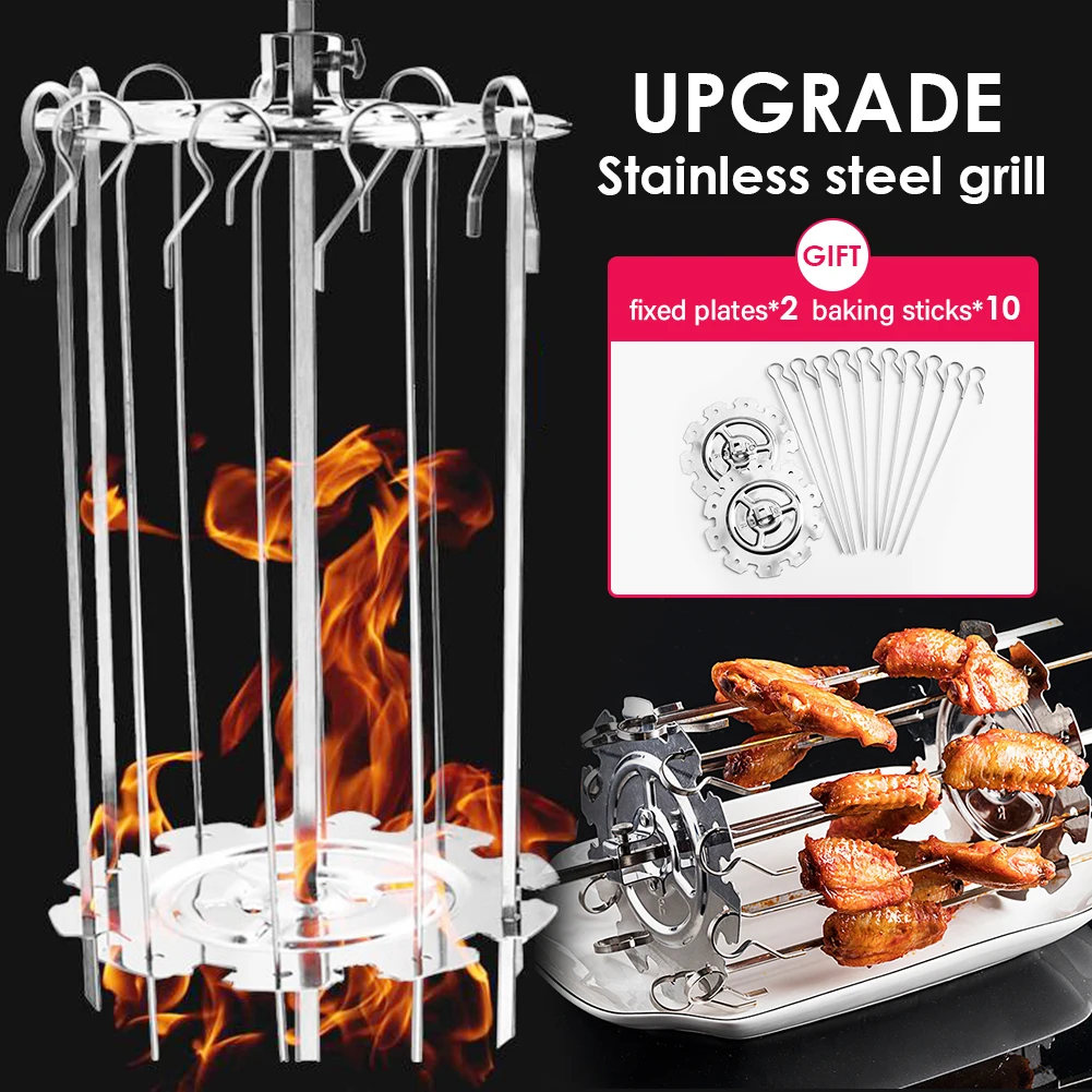 12PcsSetGrillSkewersStainlessSteelRotatingBBQGrillCageLamb