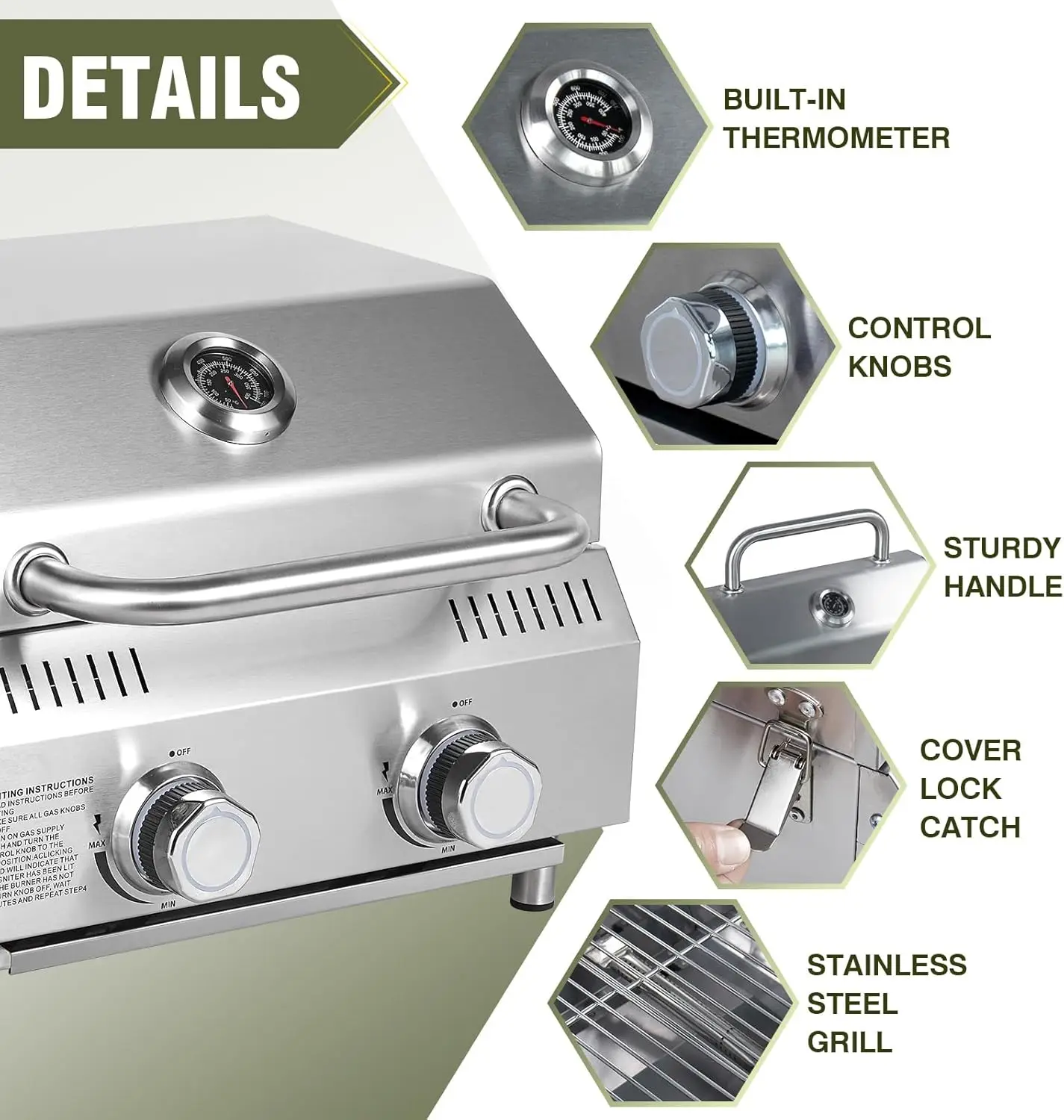Tabletop Gas Grill 2 Burners, 20,000 BTUs 2