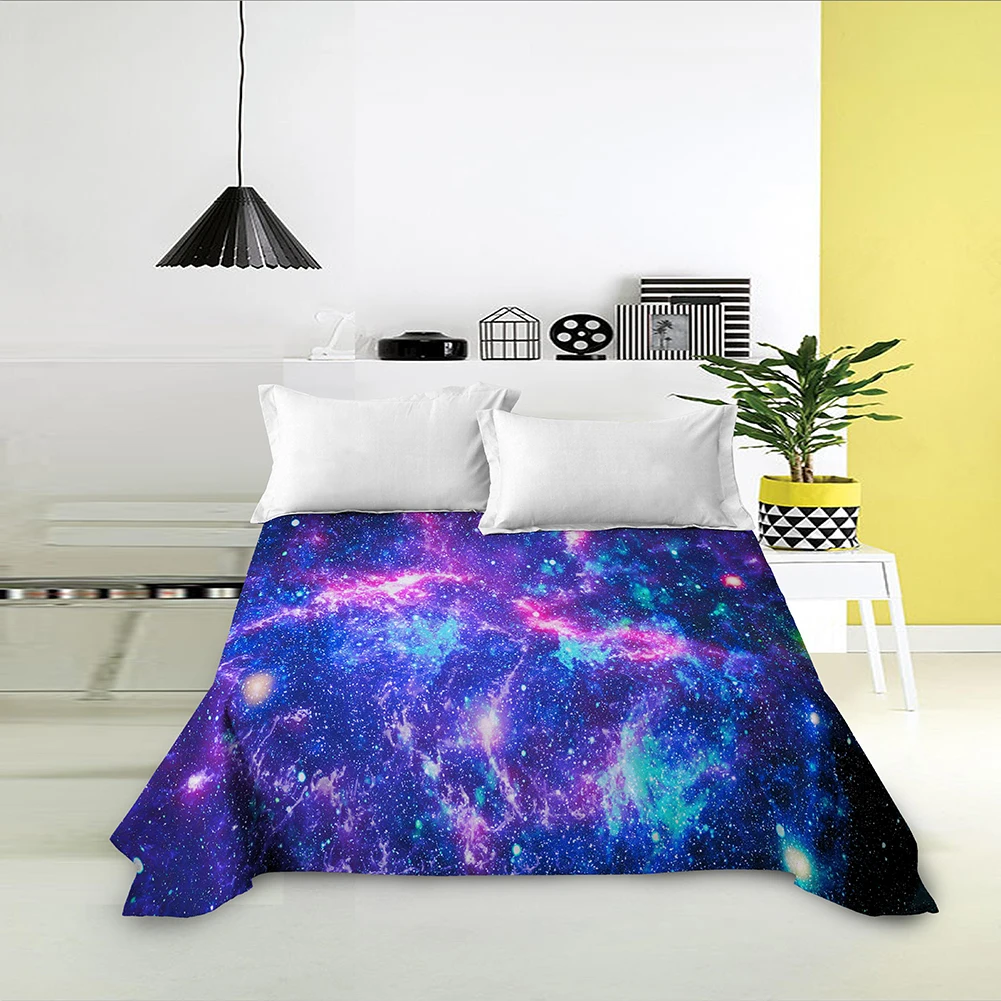 Galaxy Space Print King Queen Flat Sheet 3D Starry Sky Bedding Sheet Universe Soft Polyester Bedding Linen for Boys Teens Adults 4