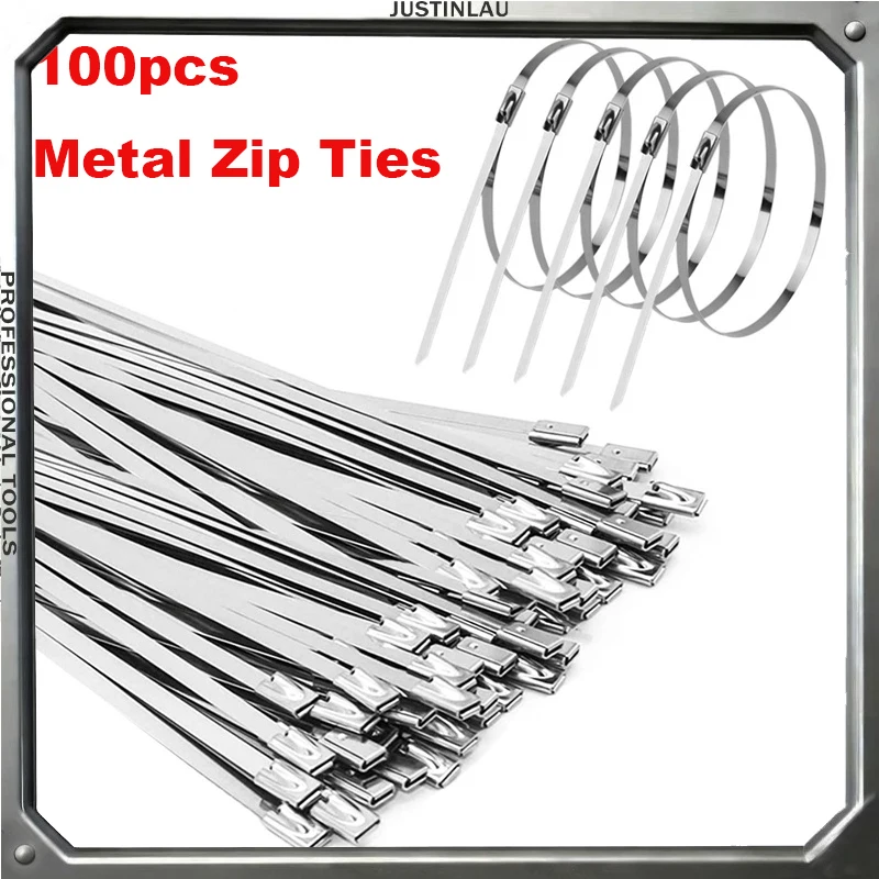 Cinghia Del Cavo, Fascette For Cavi, Fascette For Cavi, Fascette For Cavi In ​​​​acciaio Inossidabile Da 100 Pezzi Fascette For Cavi Di Scarico Cinghie Termiche Tubo Di Induzione Larghezza 4,6 Mm (Col