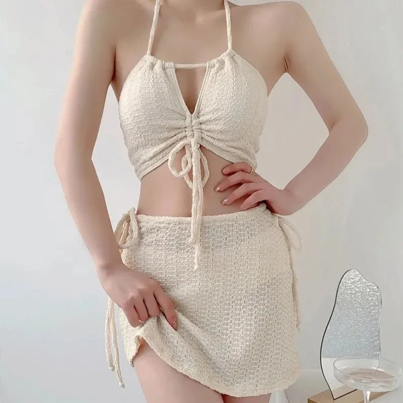 Summer White Black Micro Bikinis Sexy 3 Piece Bikinis Set Women Cute Swimsuit Beachwear Backless Vacation Bathing Suits Swimwear