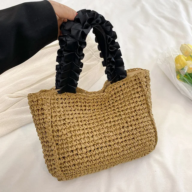 Ruched Handle Bohemian Straw Bag
