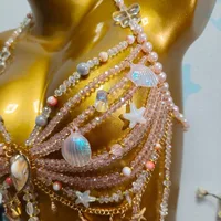 Handmade Pink Beaded Body Chain Bralette for Women - Image 5