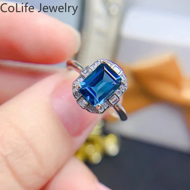 100% Natural London Blue Topaz Ring 2ct VVS Grade Topaz Silver Ring Classic  925 Silver Gemstone Jewelry Gift for Woman