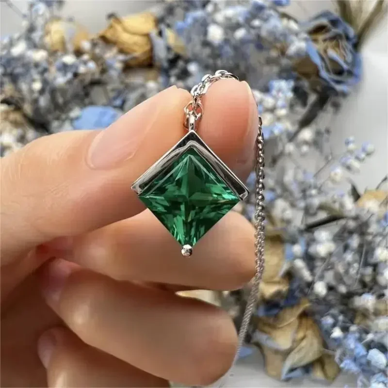 Pirmiana Customized 9k/14K/18K  Lab Grown Emerald Necklace Princess Cut  Fashion Jewelry Women Party Gift