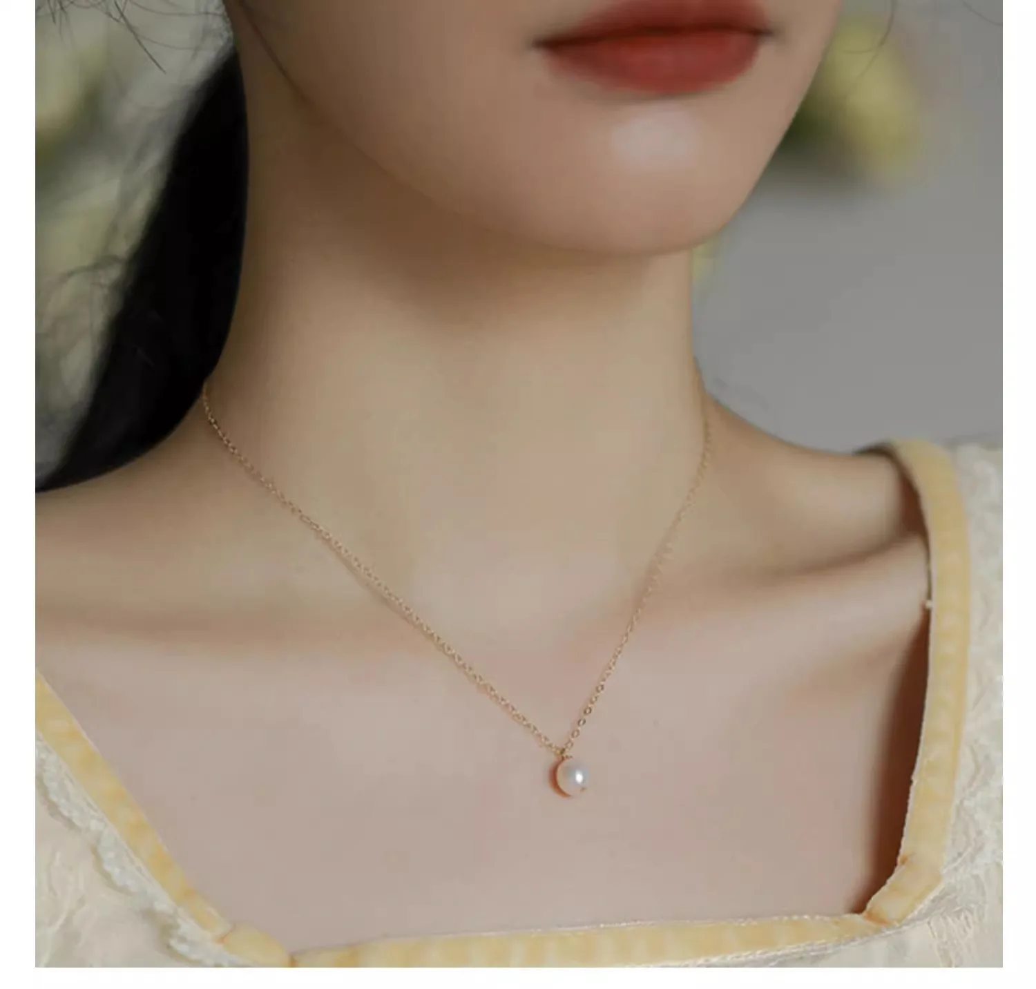 Light luxury simple 925 sterling silver gold-plated 6A strong light natural rice grain freshwater pearl necklace for women